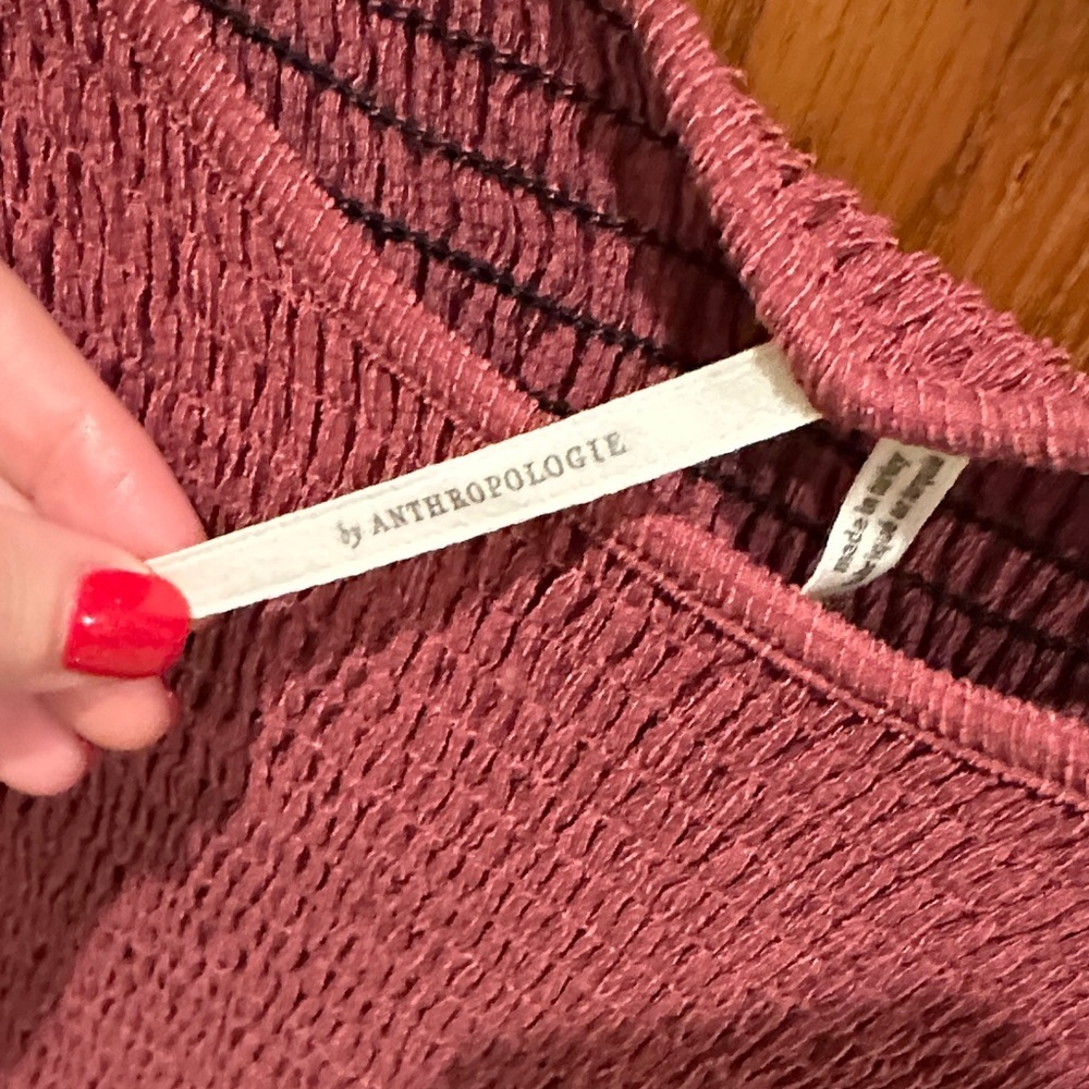 Anthropologie Burgundy Smocked Blouse​​ - Picture 2 of 7
